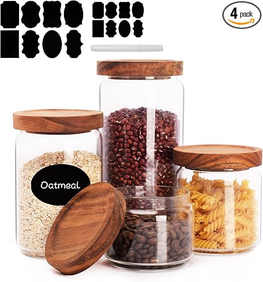 MEINISHA Stackable Glass Jar with Lid, Set of 4 Kitchen Glass Jars, Glass Containers with Airtigh... | Amazon (US)