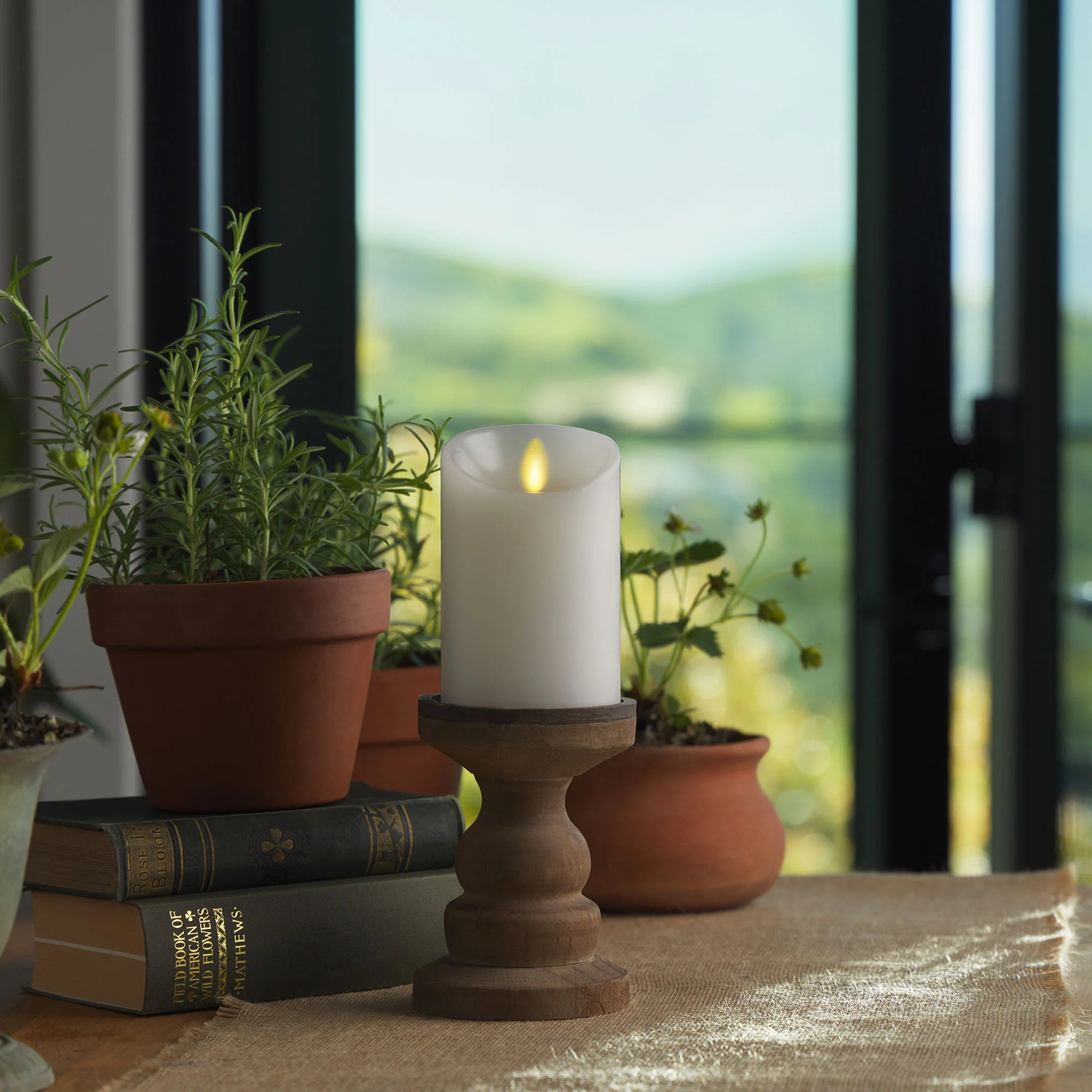 White Flameless Candle Pillar - Scallop Top - 3" Width | Luminara