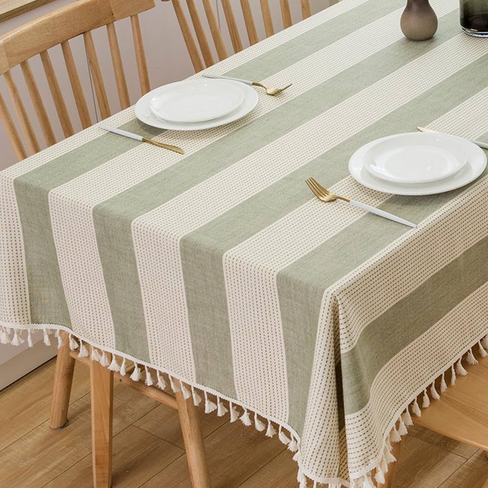 Heavy Duty Cotton Linen Tablecloth for Rectangle Table Stitching Tassel Table Cloth for Dining Ta... | Amazon (US)