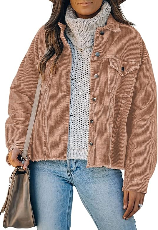 Dokotoo Womens Corduroy Jackets Button Down Long Sleeve Casual Shacket Coats Outwear | Amazon (US)