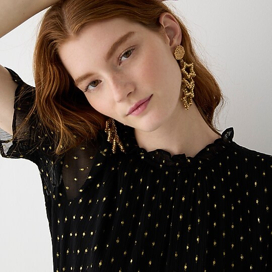 Smocked puff-sleeve top in Lurex® chiffon | J. Crew US