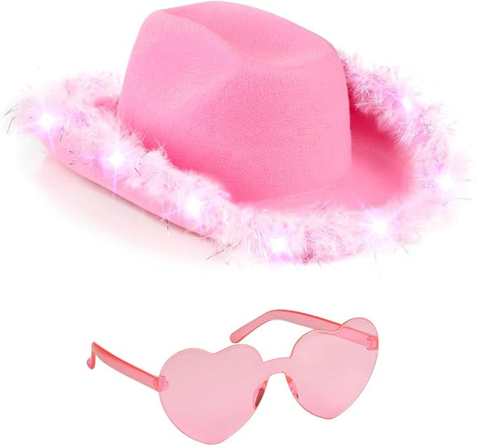 Funcredible Light Up Cowboy Hat and Glasses – LED Cowgirl Hat with Feathers – Cowgirl Costume... | Amazon (US)