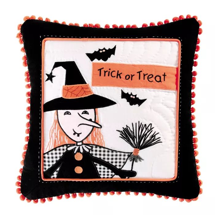 C&F Home 16" x 16" Halloween Trick or Treat Witch Quilted Pillow | Target