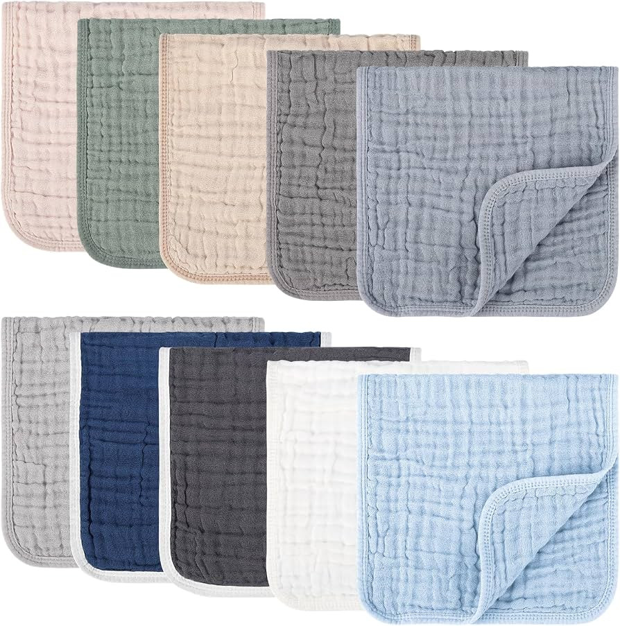 Synrroe 10 Pack Muslin Burp Cloths, 20x10Inch, 10 Mixed Colors, Soft Absorbent Baby Burping Rags | Amazon (US)