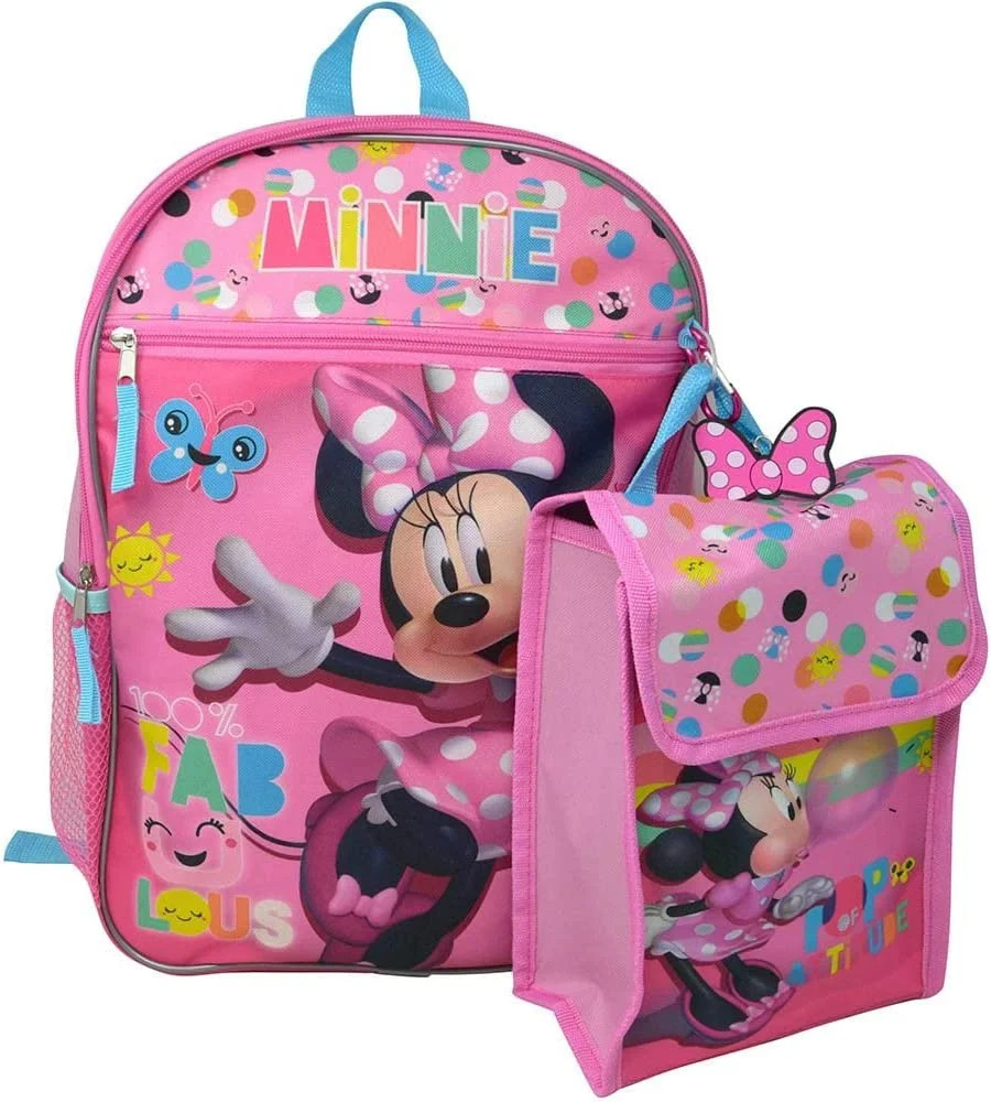 Pink Girls Disney Minnie Mouse Backpack 16" with Lunch Bag Set | Walmart (US)