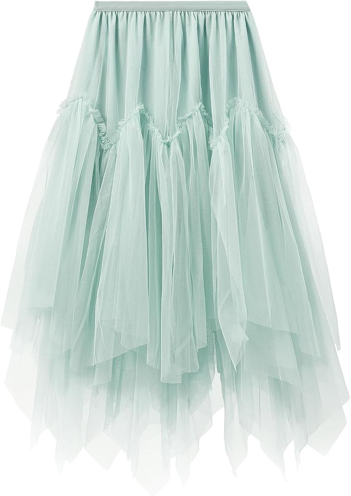 Women's Tulle Skirt High Low Asymmetrical Midi Length Tulle Skirt Elastic Waist Double Layered Tu... | Amazon (US)