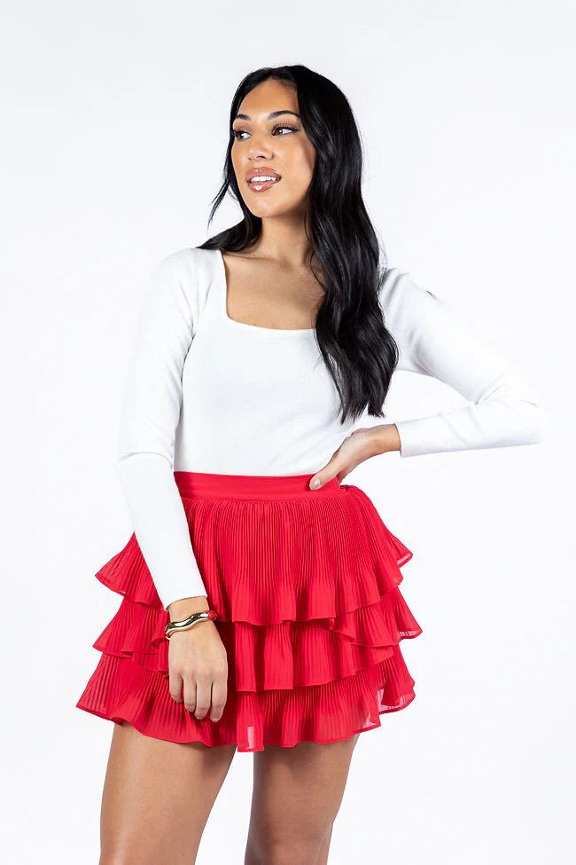 Rumors Run Red Tiered Ruffle Skort | Pink Lily