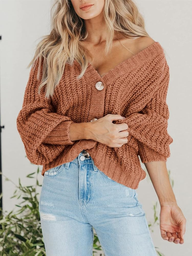 PRETTYGARDEN Women's Chunky Knit Open Front Sweater Long Sleeve Button Loose Short Cardigan Outer... | Amazon (US)