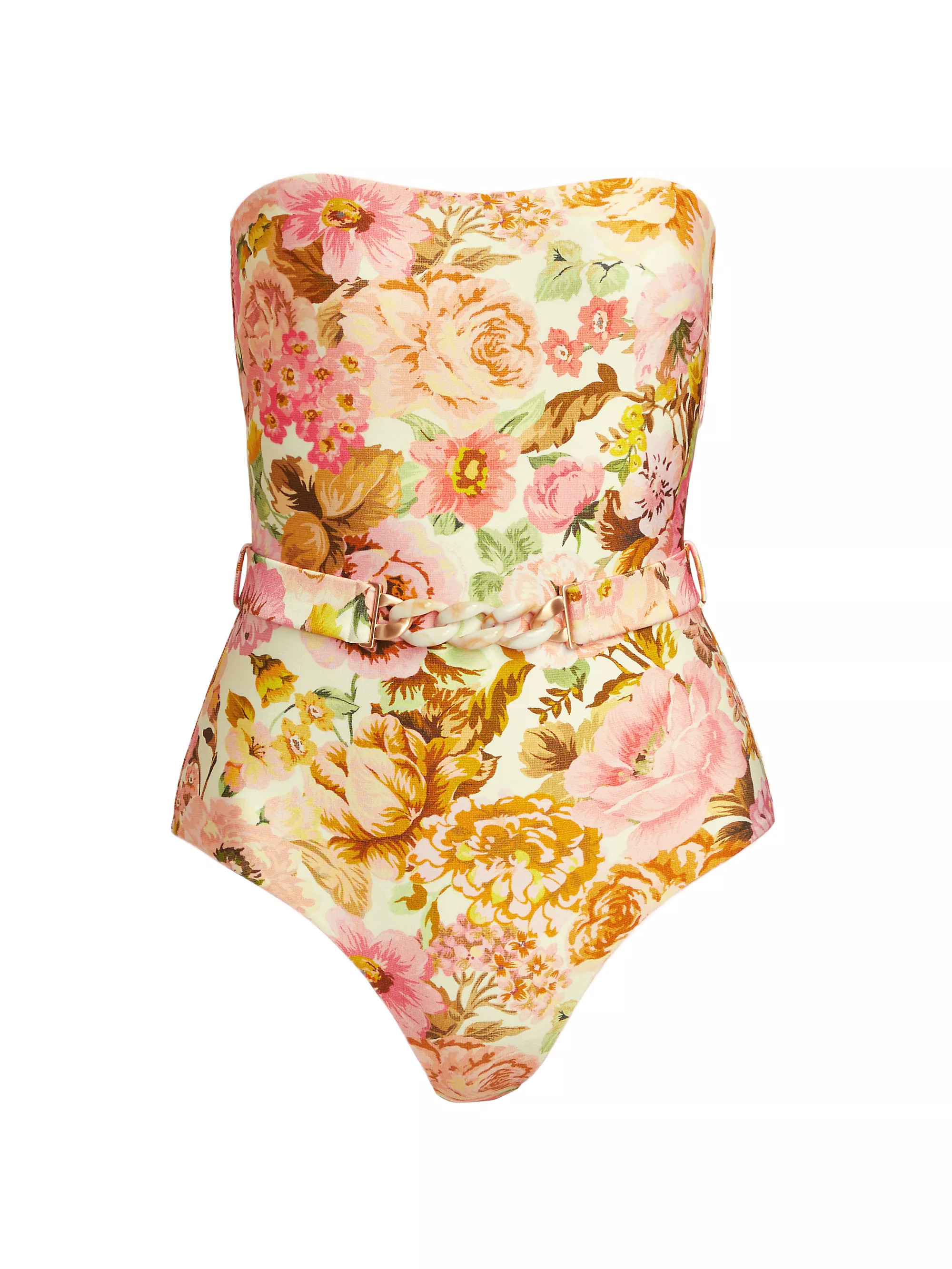 Shop Zimmermann Strapless Belted One-Piece Swimsuit | Saks Fifth Avenue | Saks Fifth Avenue