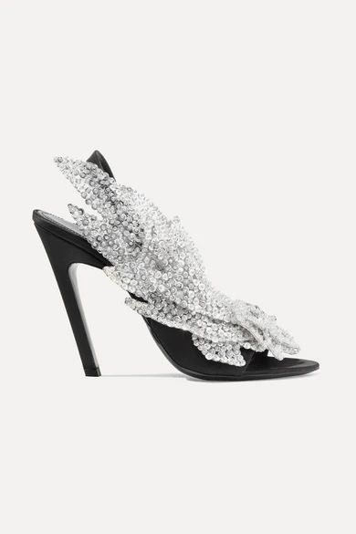 Balenciaga - Talon Slash Sequin-embellished Satin Slingback Sandals - Black | NET-A-PORTER (UK & EU)
