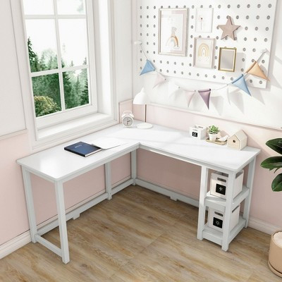 Max & Lily Solid Wood L-Shaped Desk, Corner Desk for Home Office, Gaming, Computer, Storage Shelves | Target