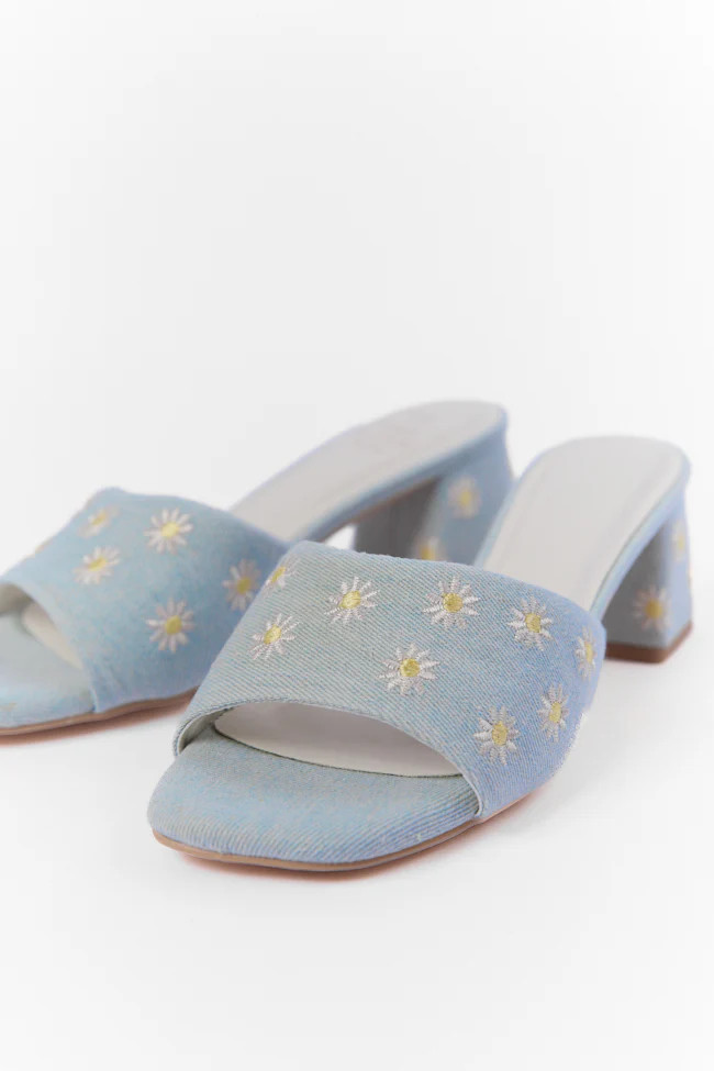 Lulu Denim Daisy Heels | Pink Lily