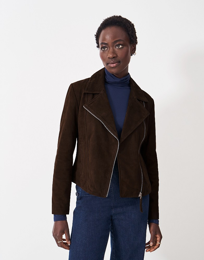 Women's Suede Biker Jacket in Chocolate from Crew Clothing Company | Crew Clothing (UK)