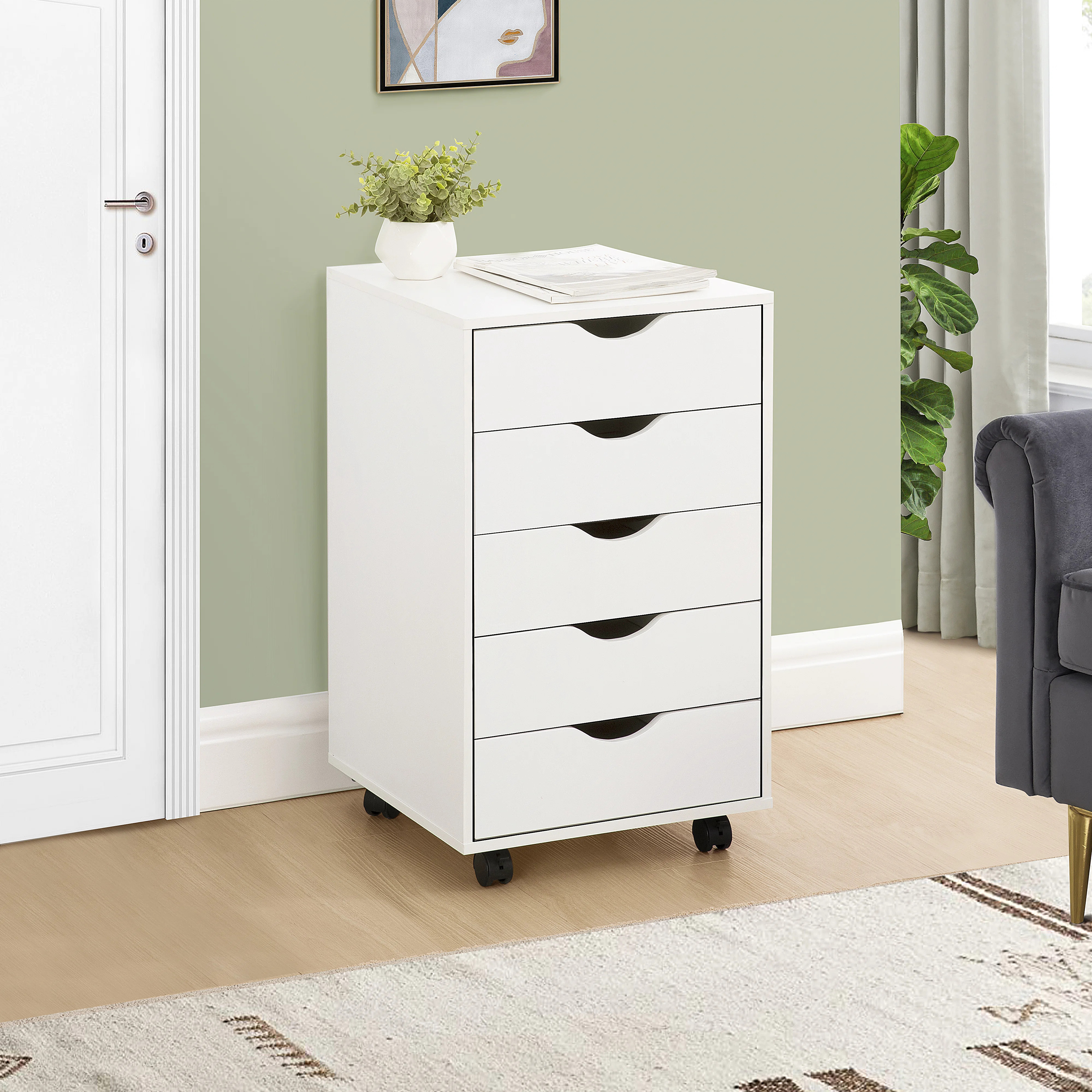 5-Drawer Rolling Office File Cabinet with Wheels, Under-Desk Storage Organizer for Documents, Fil... | Wayfair North America