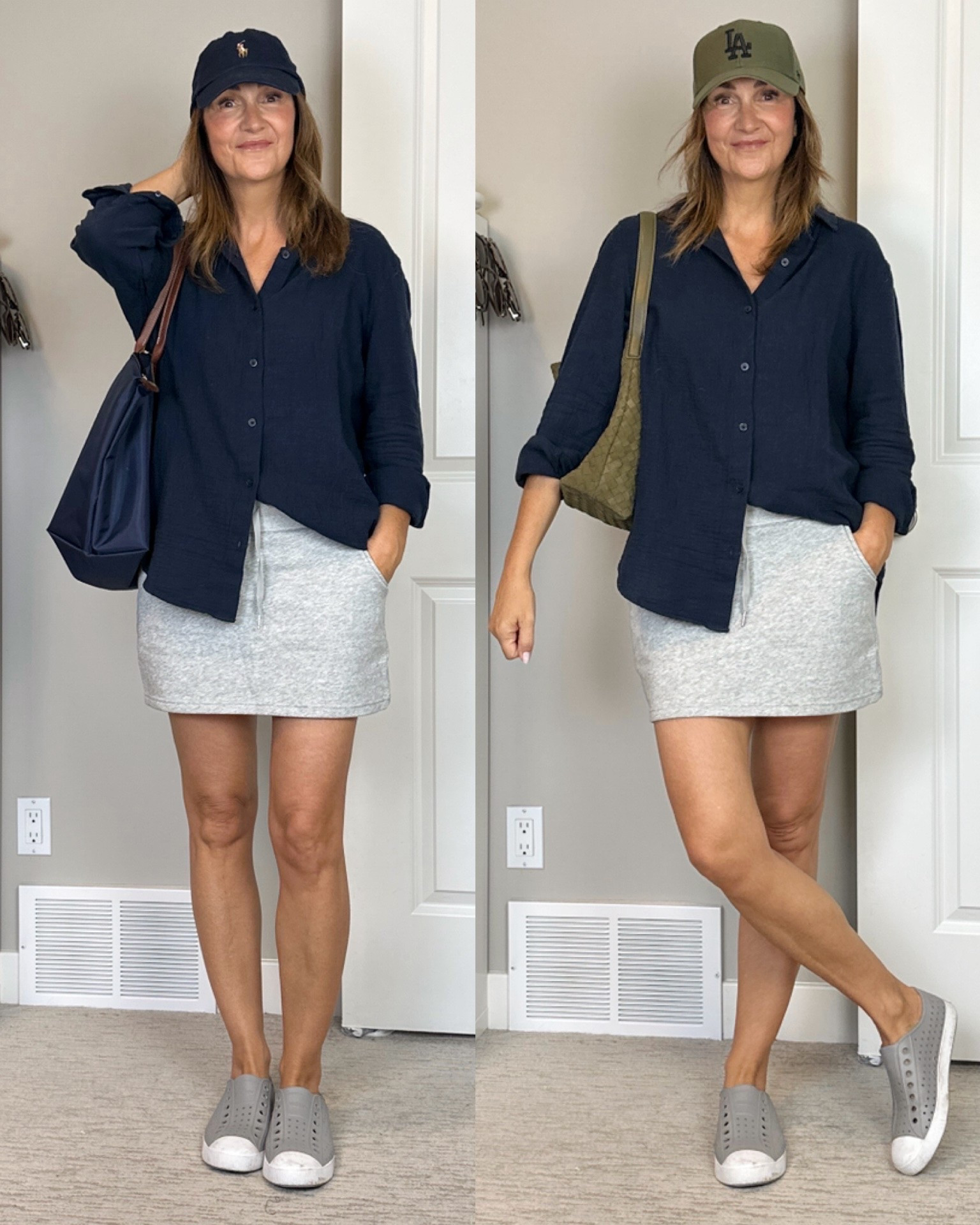 Two versions of a cute casual spring outfit! My skirt has built in shirts and pockets, I’m wearing my usual size small.
Also wearing small in the gauze textured shirt (part of the Aritzia sale!). 
Native shoes are so comfy and also fit tts.

#LTKOver40 #LTKootd #LTKTall