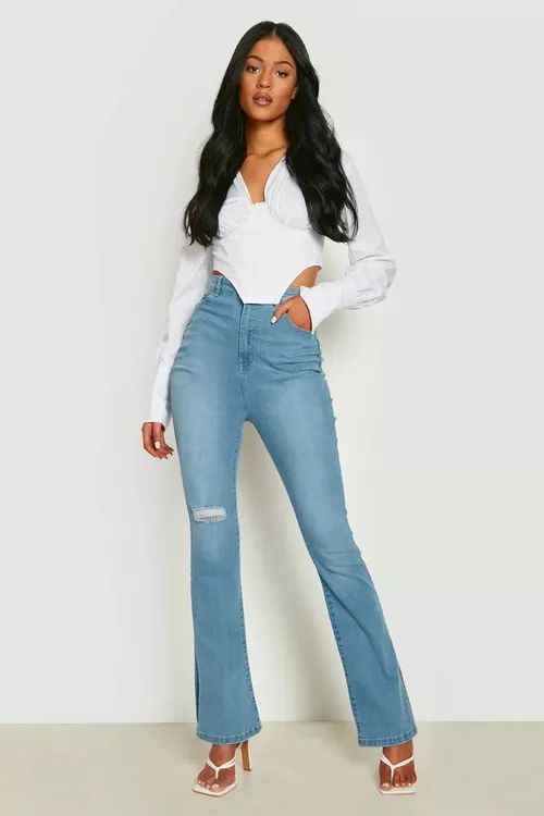 Tall Stonewash Distressed Split Hem Jeans | Boohoo.com (US & CA)