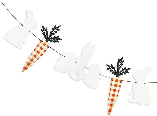 pinkblume Wood Easter Banner Decorations Easter Bunny Carrot Garland Rabbit Spring Decor for Happ... | Amazon (US)