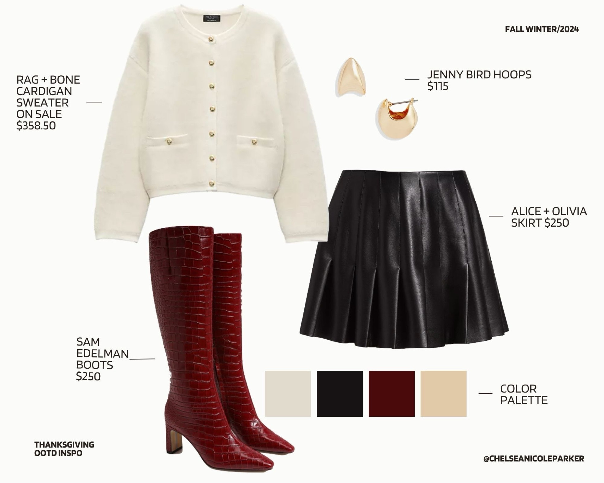 Thanksgiving Outfit Inspo / Black Friday Sale / Holiday Party - Rag and Bone Cream Cardigan ON SALE + Alice and Olivia Faux Leather Skirt + Sam Edelman Knee High Boots + Jenny Bird Hoop Earrings 

#LTKShoeCrush #LTKHoliday #LTKCyberWeek