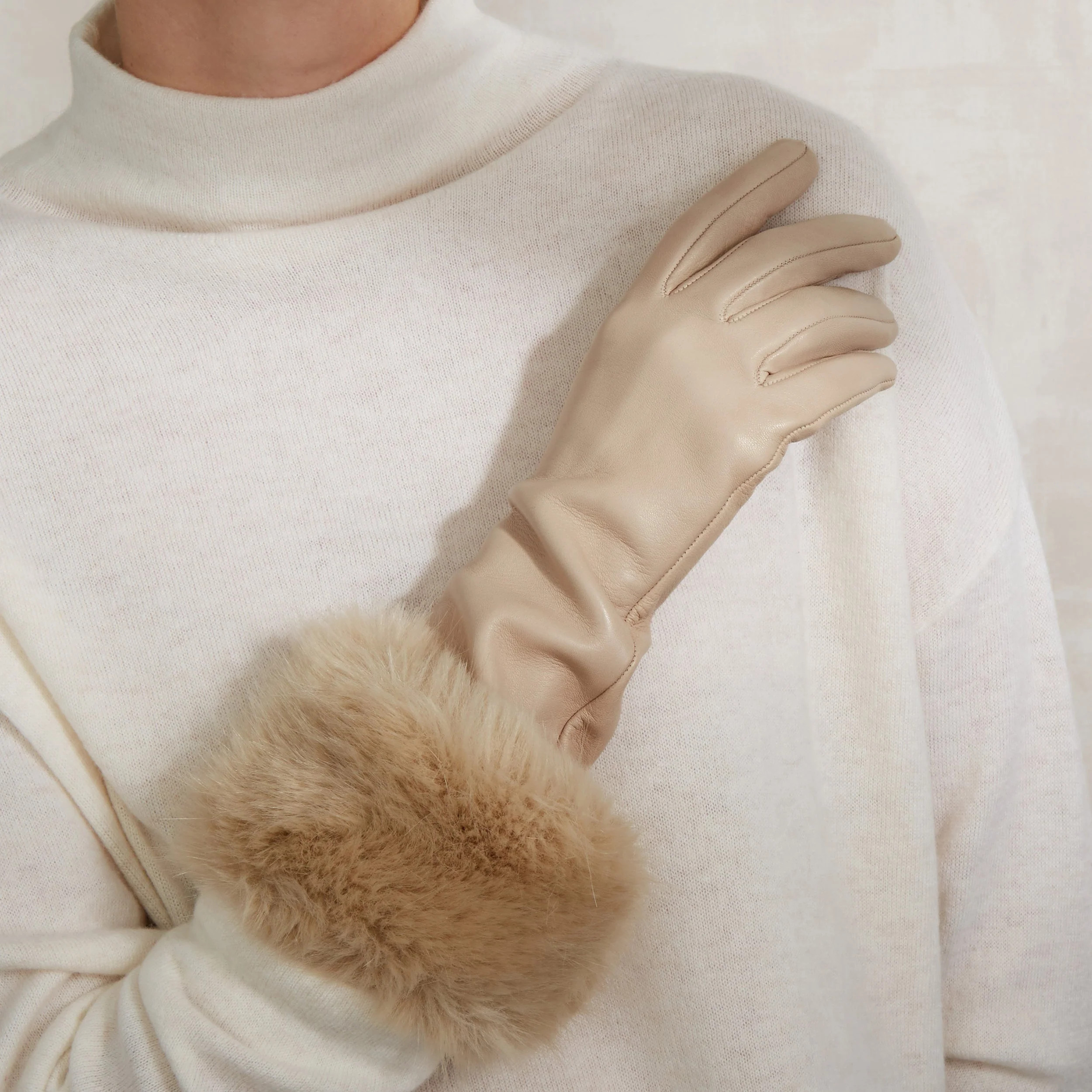 Lucie | Leather Glove with Faux Fur Cuff | Cornelia James