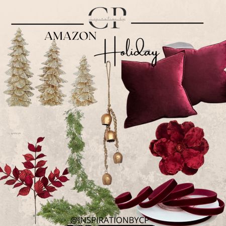 Amazon Holiday decor
Christmas bells, Christmas picks, Christmas floral, throw pillows 
, Christmas ribbon, home decor