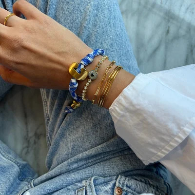 Knotty Initial Bracelet - Royal Blue/White | BaubleBar
