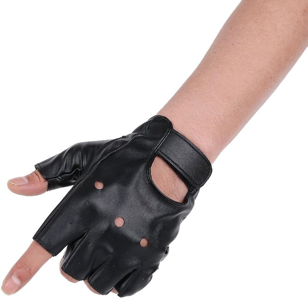 JISEN Men PU leather Punk Gloves Steampunk Gothic Half Finger Hook-Loop Mittens | Amazon (US)