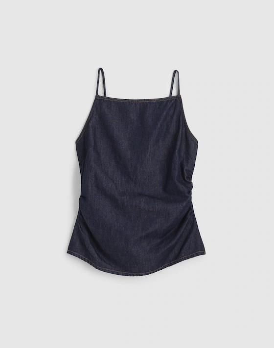 Airy Denim Ruched Squareneck Tank in Rinse Wash | Madewell