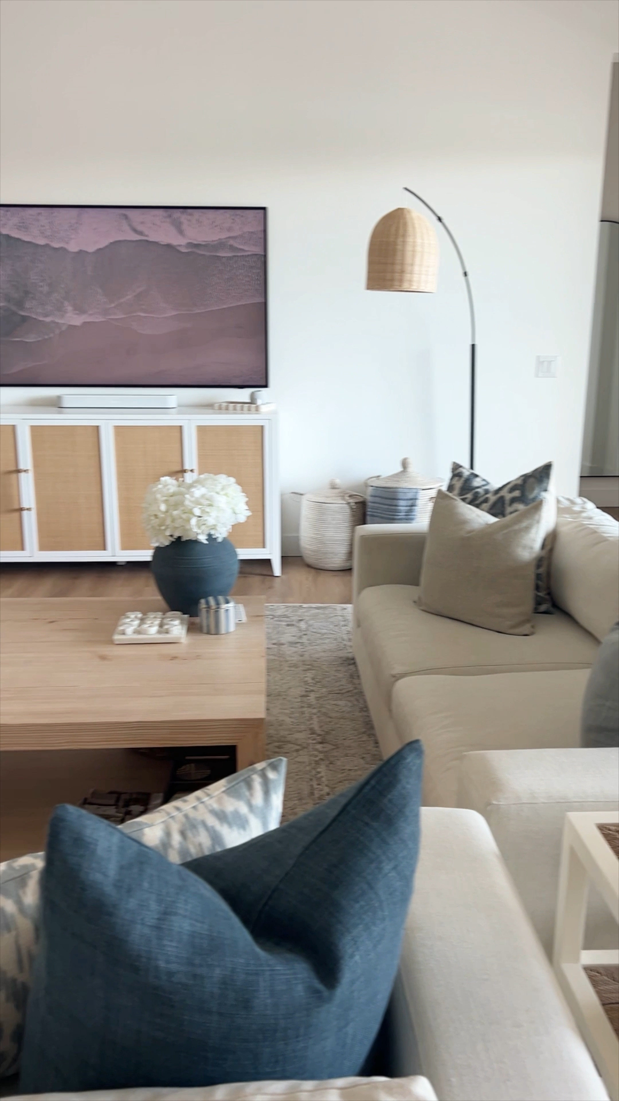 Blue living room decor, coffee table, frame tv, living room chairs, white couch, living room rug, console 

#LTKHome #LTKSeasonal #LTKWatchNow