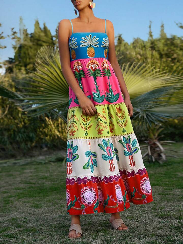 Travachic Women's Vacation Tropical Plant Print Dress,Casual Holiday Wear,Summer Outfits For Women,Tropical Vacation Woman Clothes | SHEIN