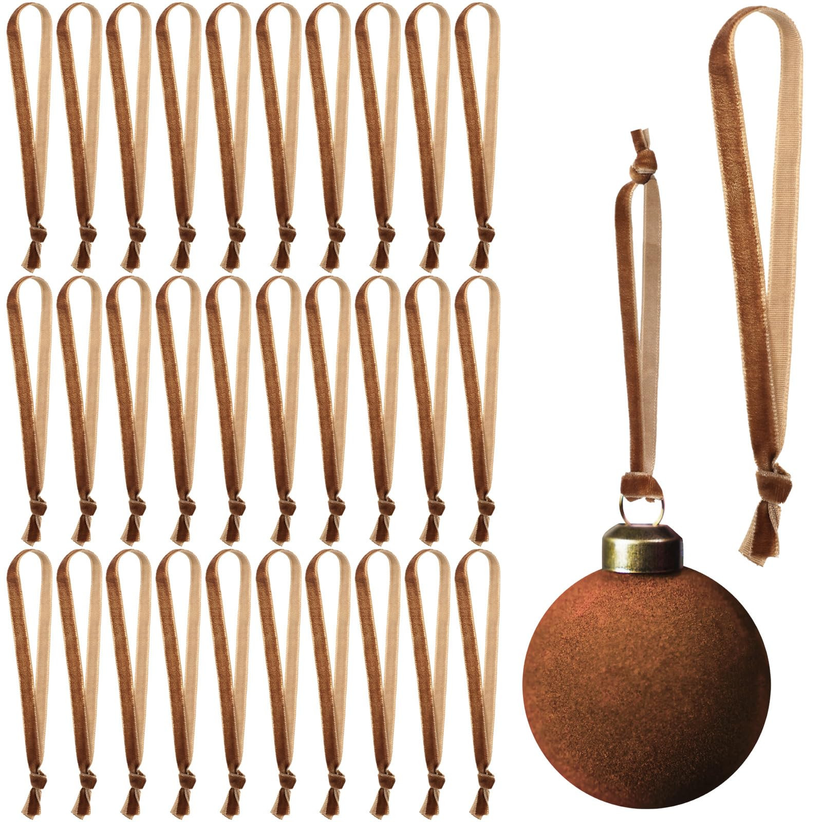 Brown Christmas Ornament Hangers 12" Velvet Christmas Tree Ribbon Hanging Strings Ornament Strap ... | Amazon (US)