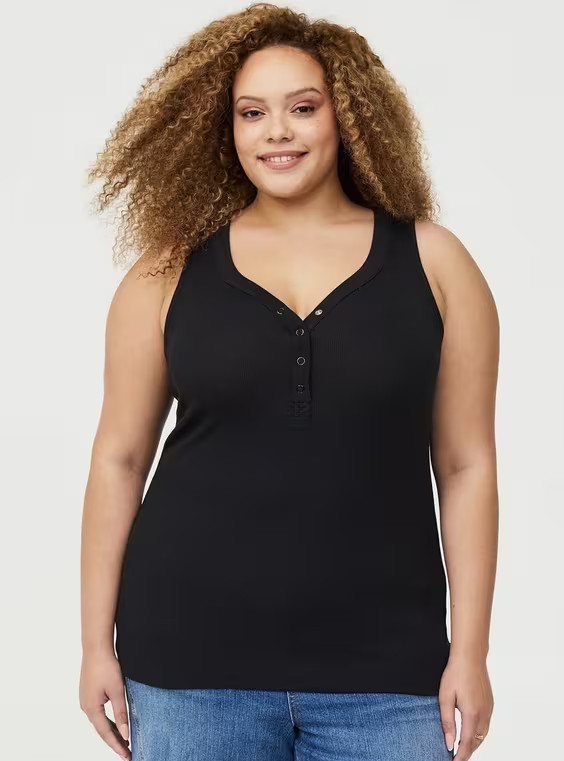 Cotton Modal Curved Henley Tank Top in Ivory-Cream | Torrid (US & Canada)