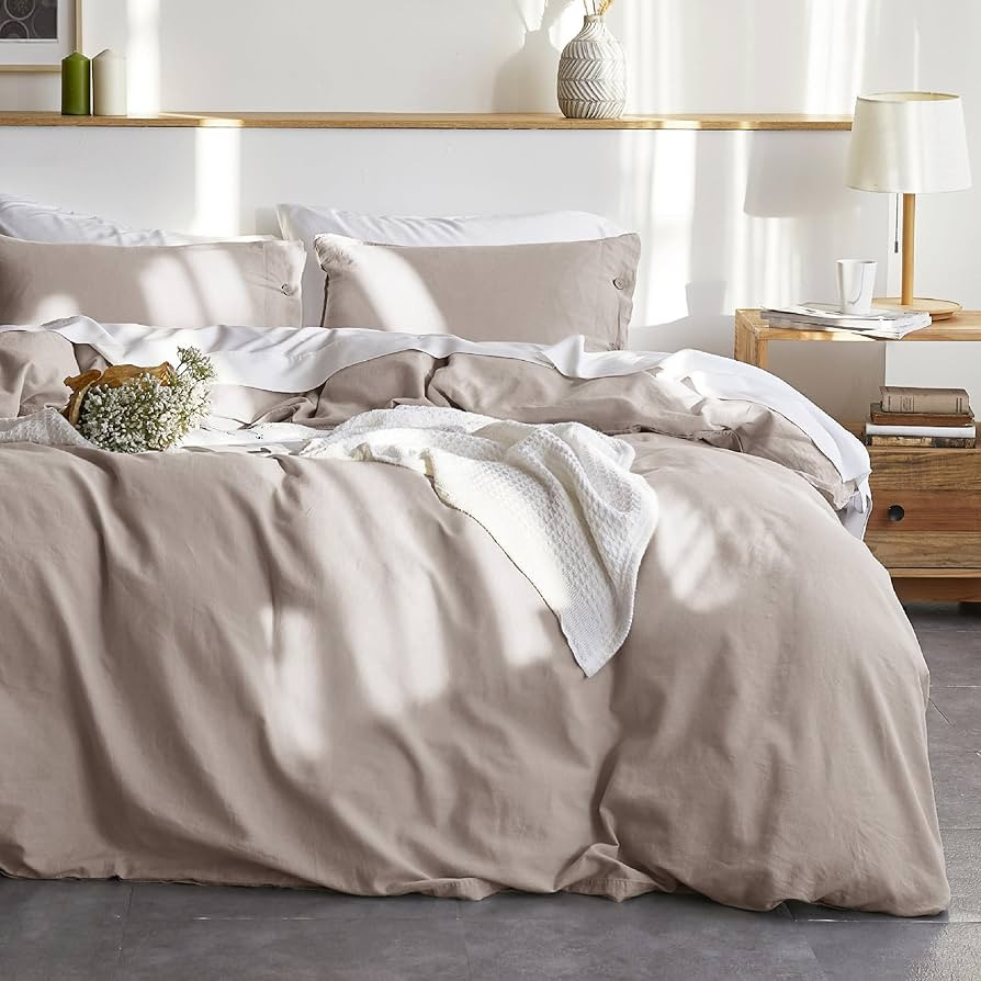Bedsure Linen Duvet Cover Queen - Linen Cotton Blend Duvet Cover Set, Beige Linen Duvet, 3 Pieces... | Amazon (US)