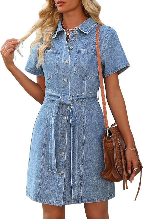 Womens Denim Dress Jean Dress Western Country Outfits with Pocket | Stretchy Fabric,Denim Shirt D... | Amazon (US)