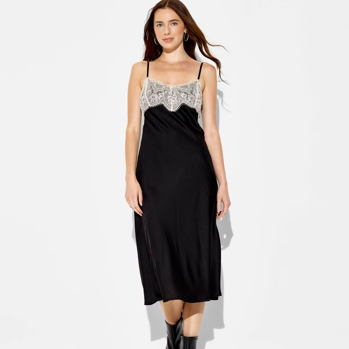 Women's Lace Trim Satin Midi A-Line Dress - Wild Fable™ | Target