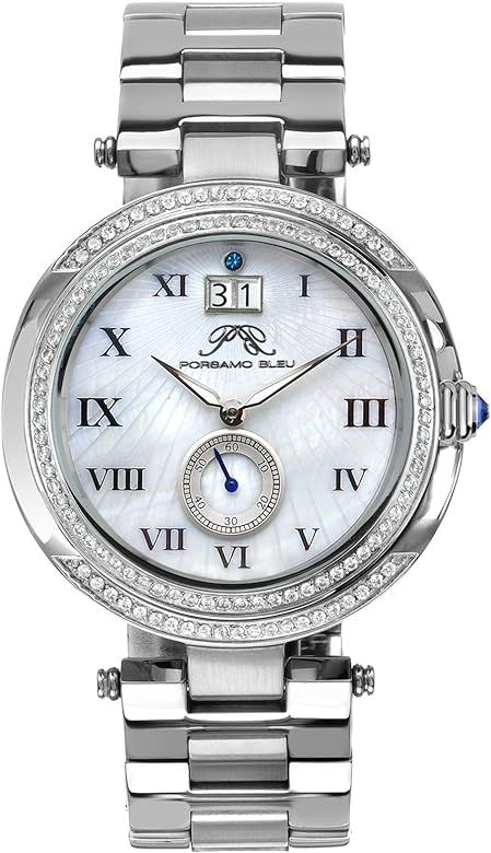 Porsamo Bleu Luxury South Sea Crystal Stainless Steel Silver Tone Women's Watch 104ESSC | Amazon (US)