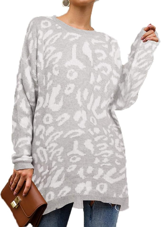PRETTYGARDEN Women’s Casual Leopard Print Long Sleeve Crew Neck Oversized Pullover Knit Sweater... | Amazon (US)