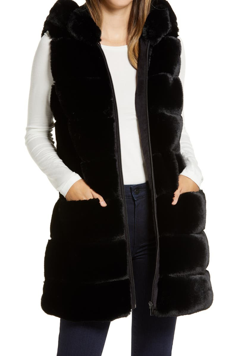 Via Spiga Grooved Faux Fur Hooded Vest | Nordstrom | Nordstrom