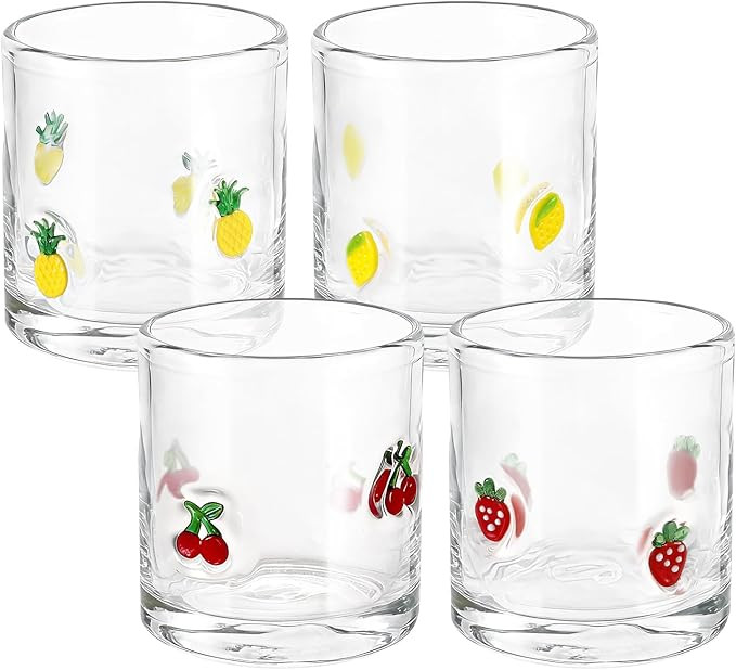 4 Pcs Fruit Icon Juice Glasses 14oz Cute Pattern Stemless Wine Glass for Summer Fruit Party Birth... | Amazon (US)
