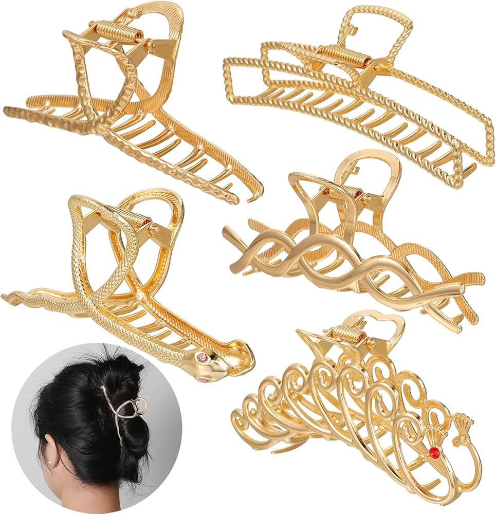 Gold Hair Claw Clips for Women 4.3 Inch | Metal Nonslip Large Claw Clips 5 Pcs | Suitable for Cur... | Amazon (US)