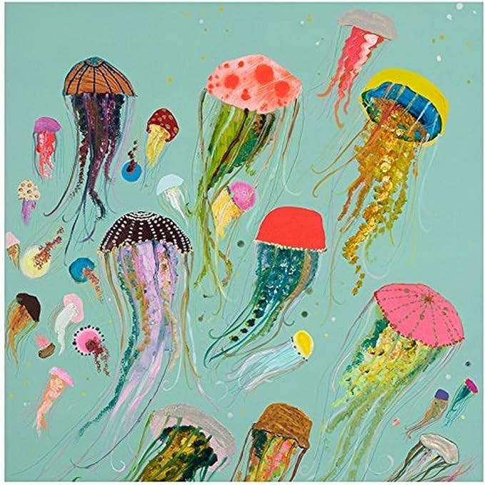 GreenBox-Floating Jellyfish Aqua 14x14 Canvas Wall Art, by Eli Halpin | Amazon (US)