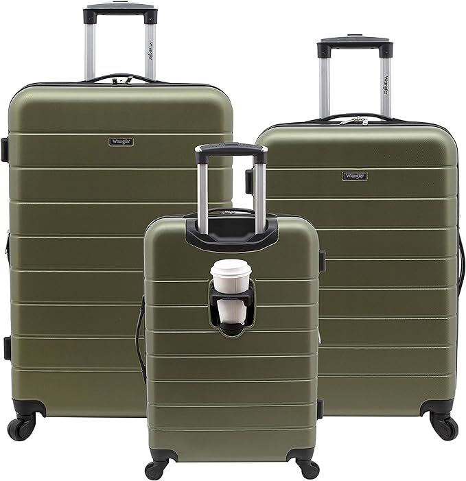 Wrangler Smart Luggage Set with Cup Holder and USB Port, Olive Green, 20inch,24inch,28inch | Amazon (US)