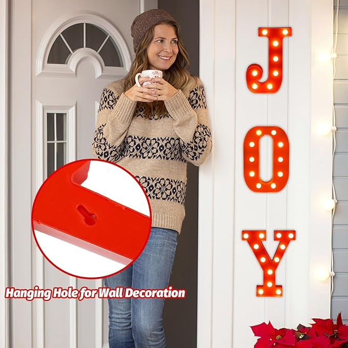 Christmas Table Decorations with LED Lights, Resin Joy Centerpiece for Holiday Party Home Table D... | Amazon (US)