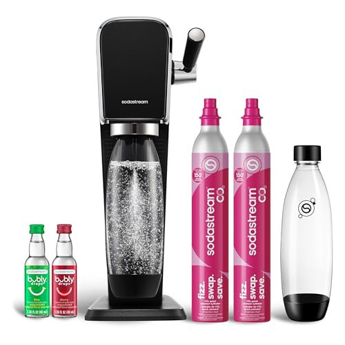 SodaStream ART Sparkling Water Maker, Value Bundle, Soda Maker, Includes 2 Quick Connect 60L CO2 Cylinders, 2 Dishwasher Safe BPA Free Bottles, 2 bubly Flavor Drops, Make your own Pepsi, Black | Amazon (US)