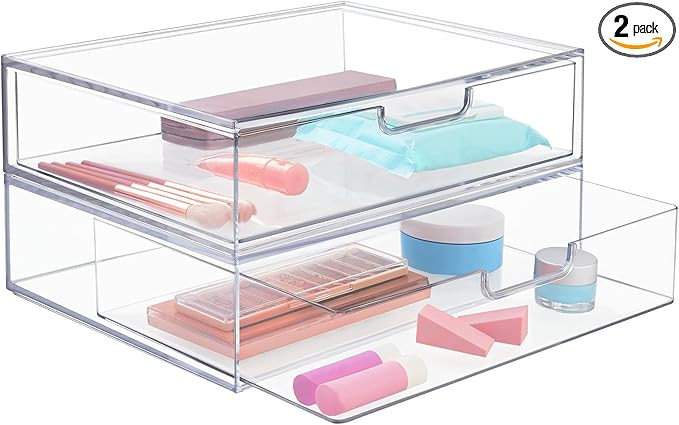 STORi Sofia 12.5” Wide Clear Stackable Open Storage Drawers, 2 Pack Plastic Organizer Bins for ... | Amazon (US)