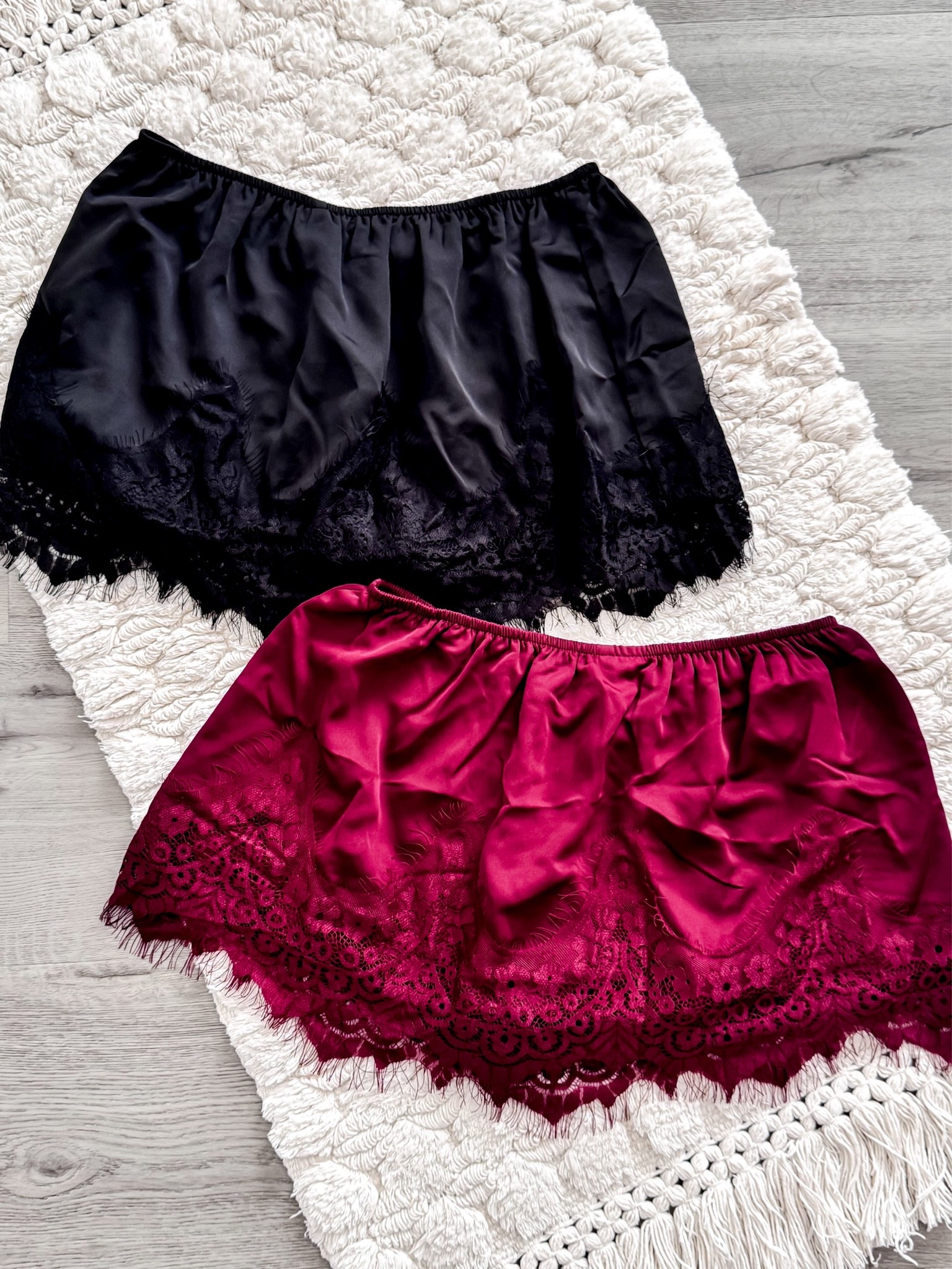 The cutest little satin lace skorts! Soft, silky, and ridiculously flattering with that stretchy elastic waist and dreamy scalloped lace hem. Available in classic black and rich berry red, they’re the perfect mix of playful and polished. Wear them as a mini skirt alternative with a cropped top, layer over bike shorts, or throw them on for that effortlessly chic lounge-to-street look. Lightweight, comfy, and just the right amount of flirty — these skorts are about to become your new go-to.
Which color are you adding to cart first, the sultry black or that deep wine red? 

#SatinSkorts #LaceSkorts #MiniSkort #SatinAndLace #SkortStyle #FlirtySkorts #SummerSkorts #EverydaySkorts #CuteSkorts #LaceHemSkort #BlackSkort #RedSkort #LTKunder50 #LTKstyletip #LTKfinds #ViralSkorts #OOTD #SkirtShorts #ChicAndComfy #SkortSeason

satin lace skorts • mini satin skort • lace trim skort • black satin skort • red satin skort • stretchy lace skorts • silky mini skort • flirty skorts women • comfortable satin skort • scalloped lace skort • summer lace skorts • affordable satin skorts • elastic waist skort • cute lace hem skorts • wine red mini skort

#LTKNYFW #LTKootd #LTKOver40