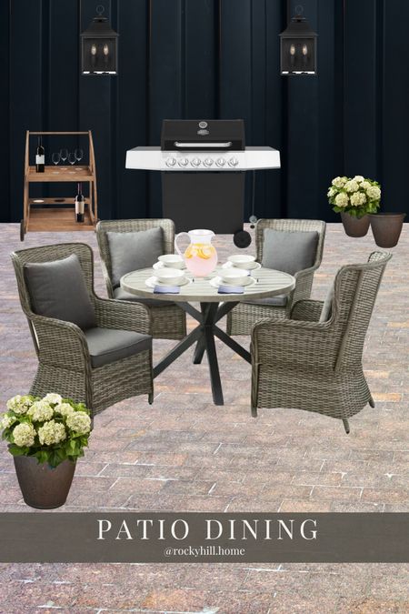 Outdoor Dining, patio and deck, round outdoor dining set with wicker armchairs, outdoor bar cart, exterior lighting and grill 

#LTKSeasonal #LTKstyletip #LTKhome