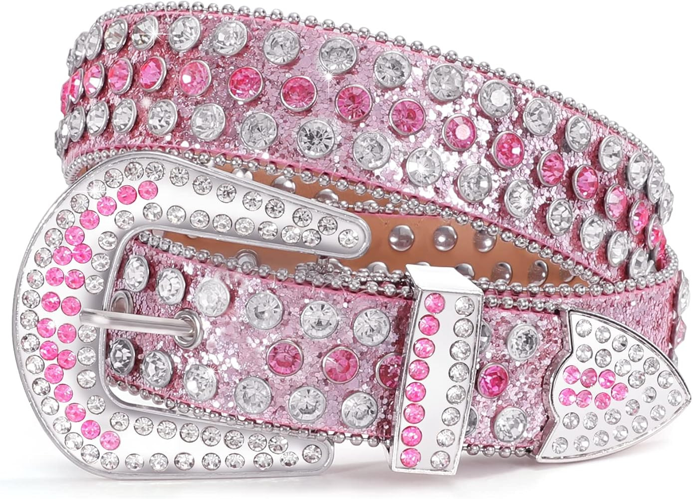 WERFORU Women Men Western Rhinestone Studded Leather Belt Unisex Bling Cowgirl Cowboy Waist Belt ... | Amazon (US)