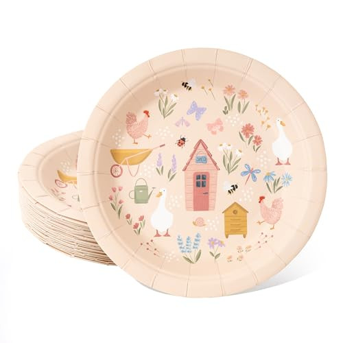 Cheerland Garden Farm Shed Disposable Paper Plates for Tea Party, Kids Birthday, Baby Shower, Spr... | Amazon (US)