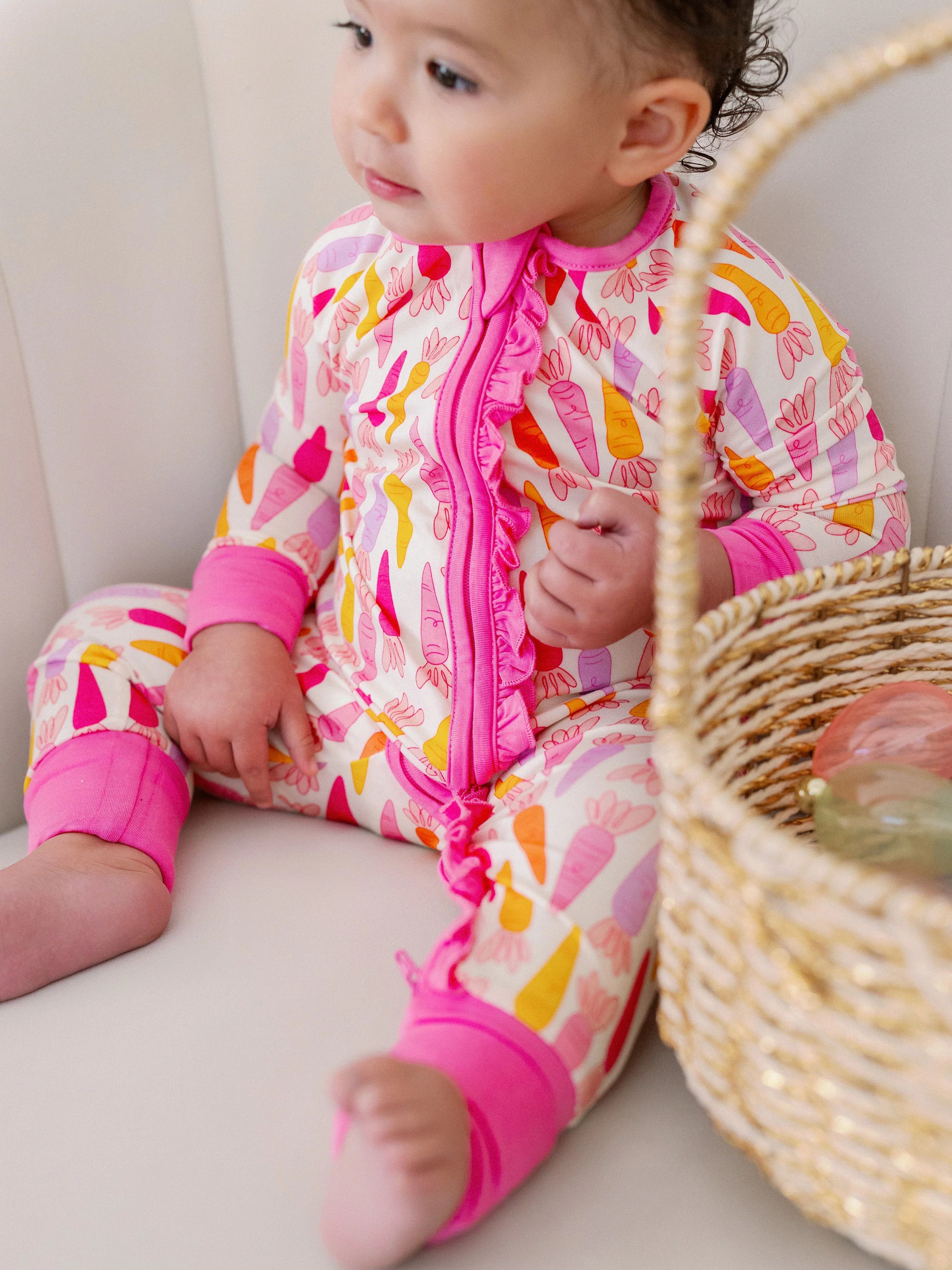 Girly Carrots Bamboo Ruffle Romper | Poppy Kids Co