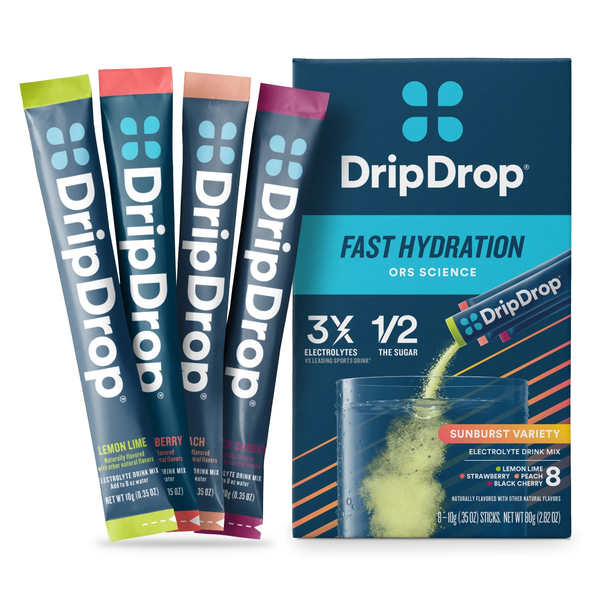 DripDrop Fast Hydration Sunburst Variety - Lemon Lime, Strawberry, Peach, and Black Cherry Electr... | Walmart (US)